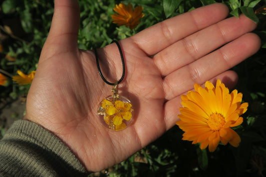 'Golden Buttercup' Resin Pendant
